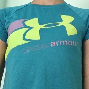 Blue Purple and green under armor dry fit Teeshirt